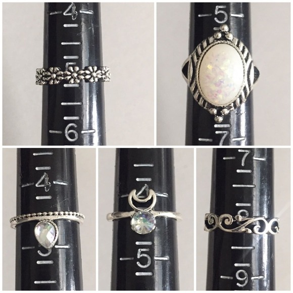 10 Piece Floral White Opal Midi Ring Set - Picture 3 of 5